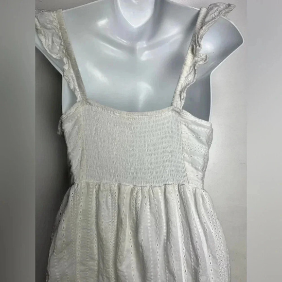 In-Loom Eyelet Lace Smocked Pale Blue Midi Dress Women's - Picture 4 of 7